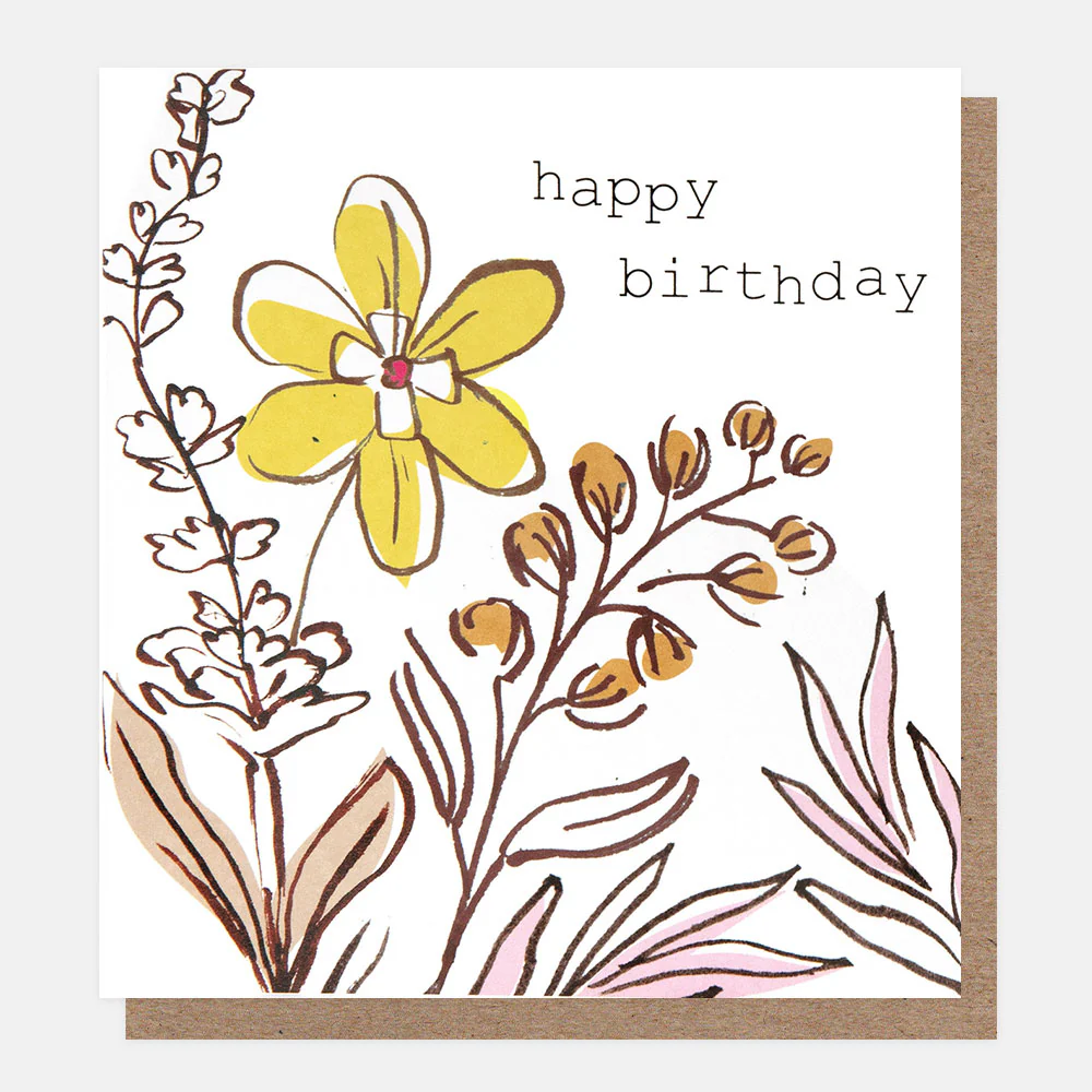 Yellow Flower & Oranges Stems Birthday Card
