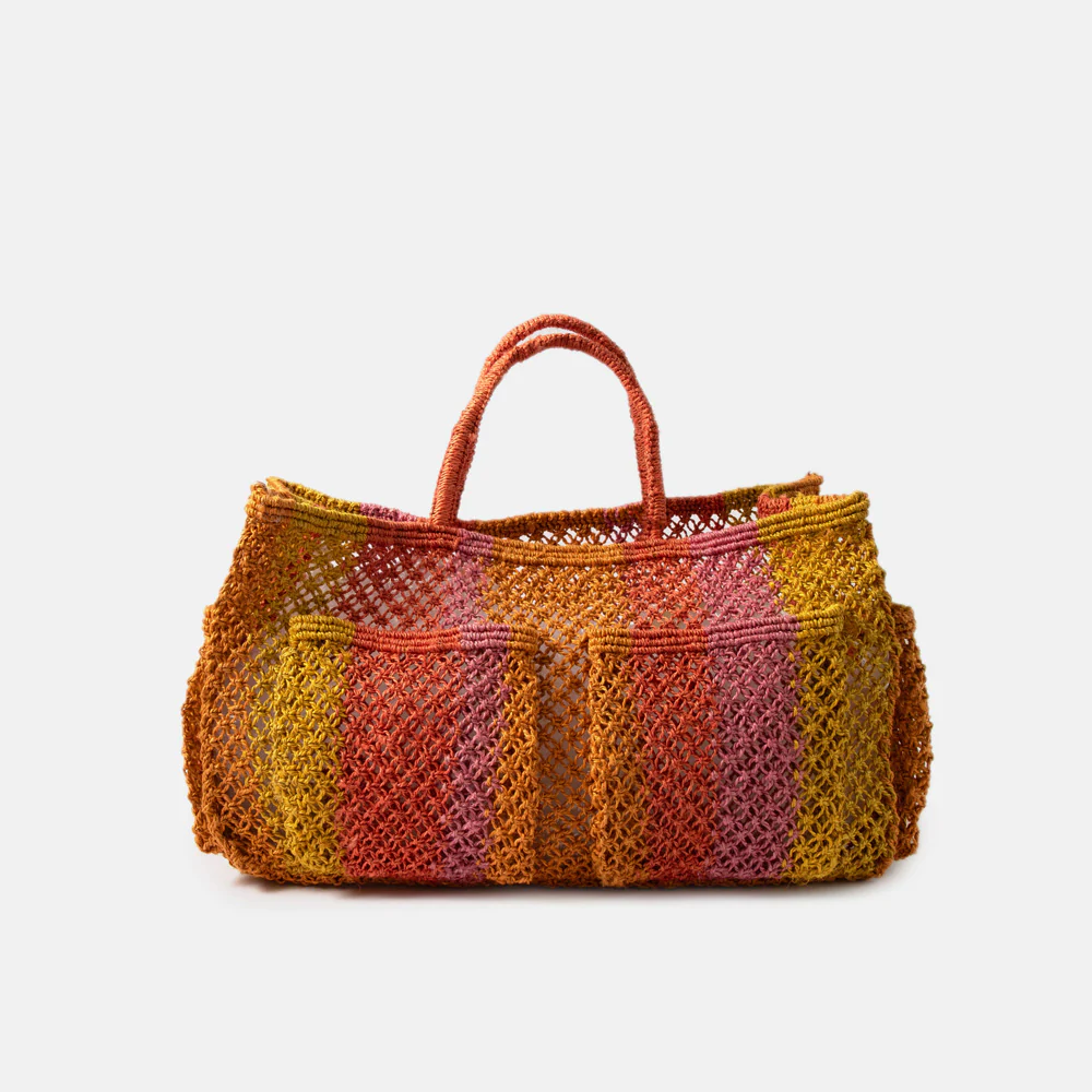 Yellow/Pink Stripe Sunday Jute Shopper Bag - Image 2