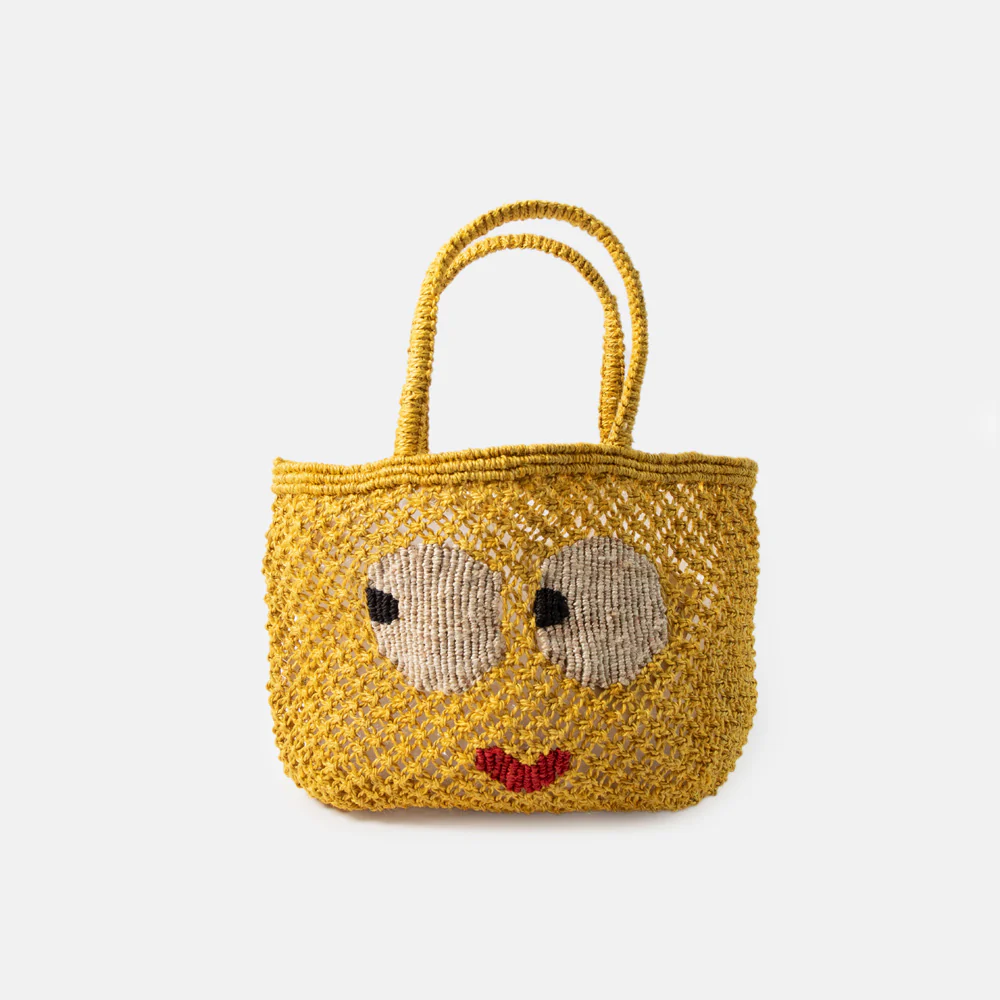 Yellow Smiley Face Jute Shopper Bag