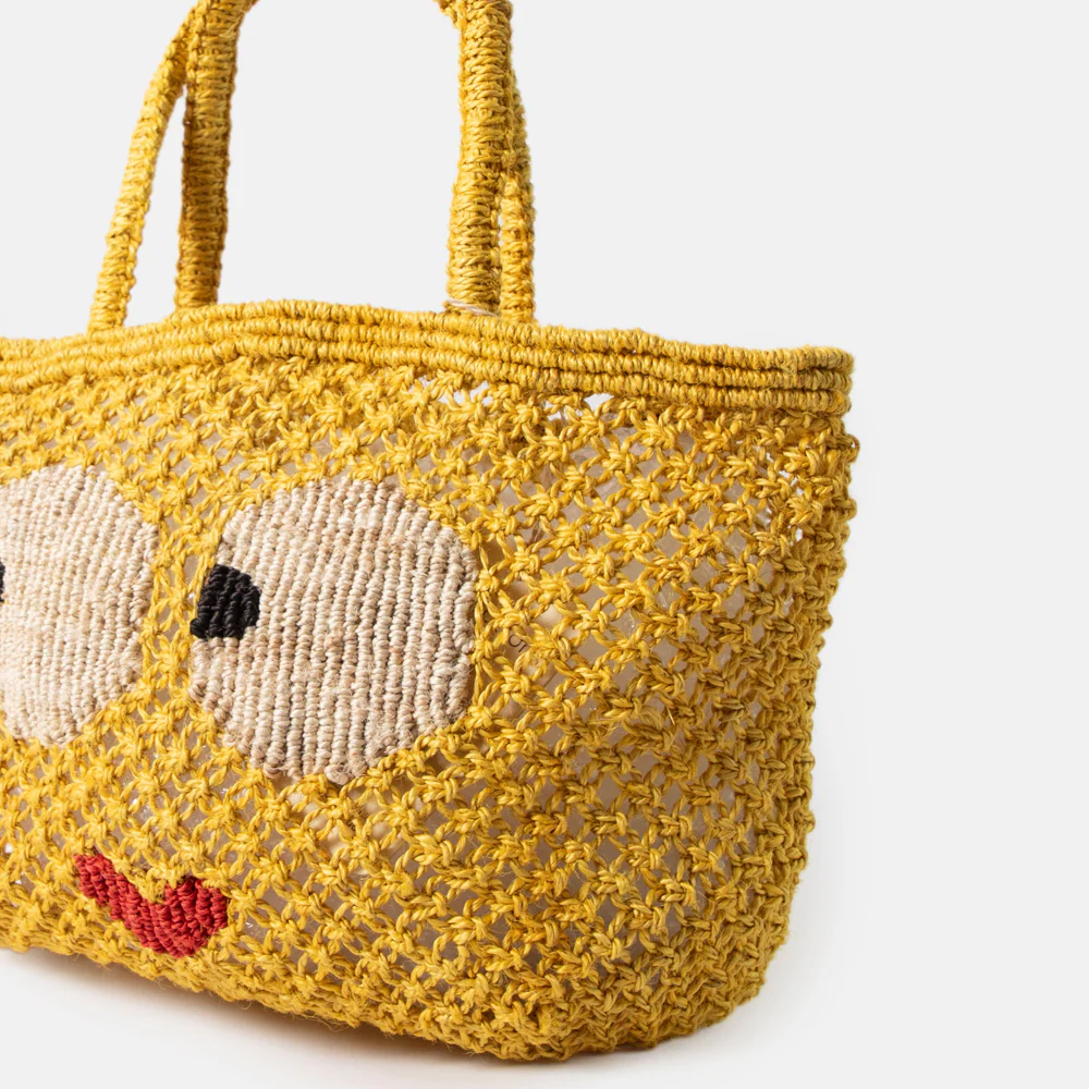 Yellow Smiley Face Jute Shopper Bag - Image 2
