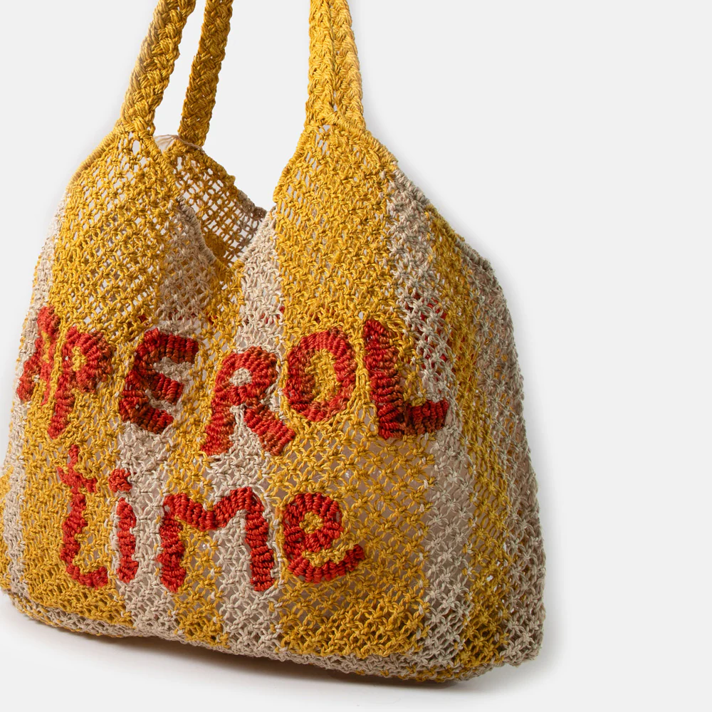 Yellow Stripe Aperol Time Jute Shopper Bag - Image 2